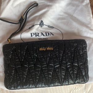 Miu Miu black patent leather wristlet